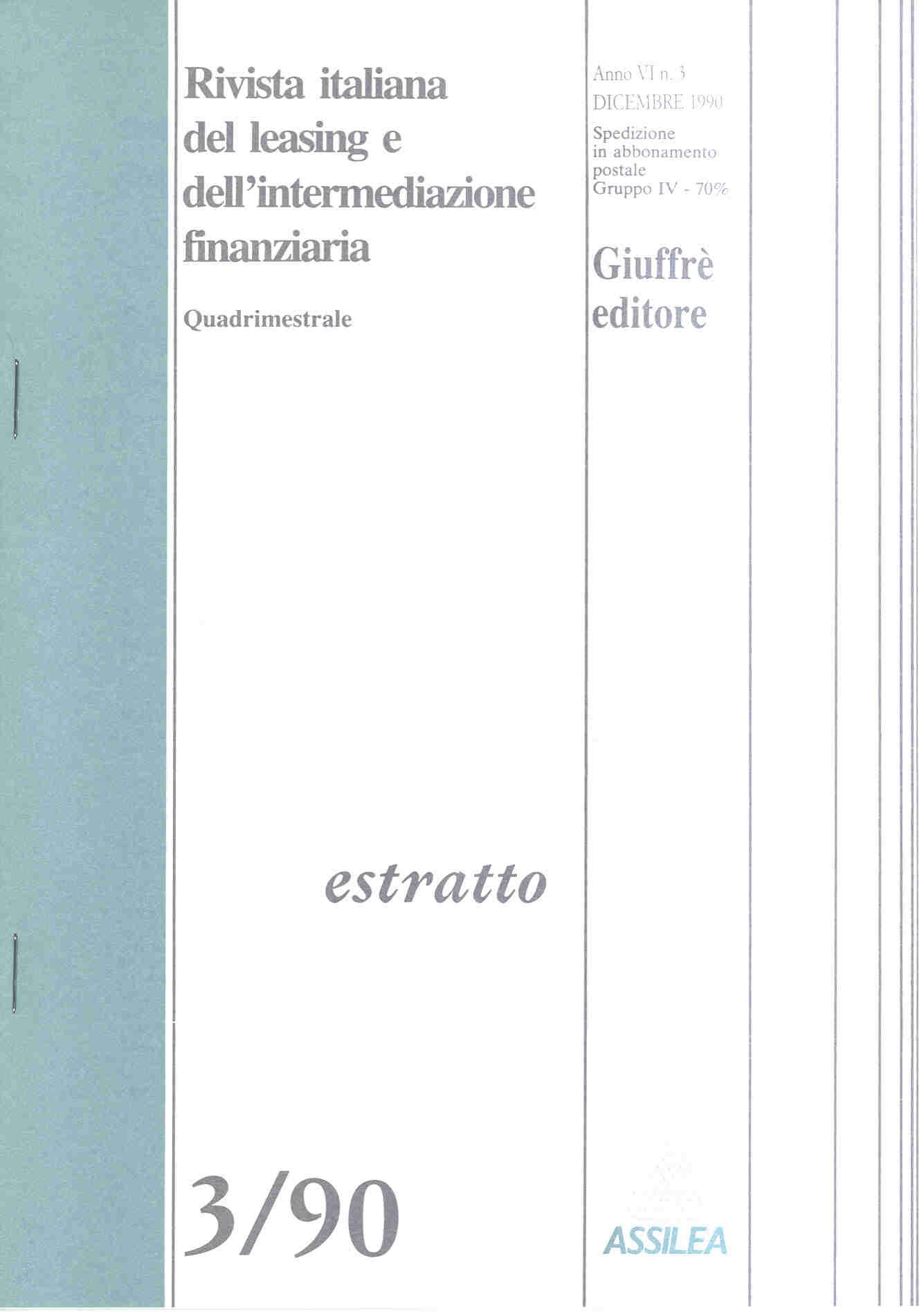 Rivista Italiana del leasing, Estratto 3-90, Amedeo Nigra